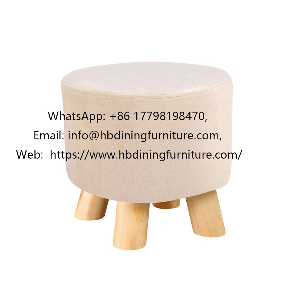 Solid Wood Leg Fabric Round Footstool DF-09