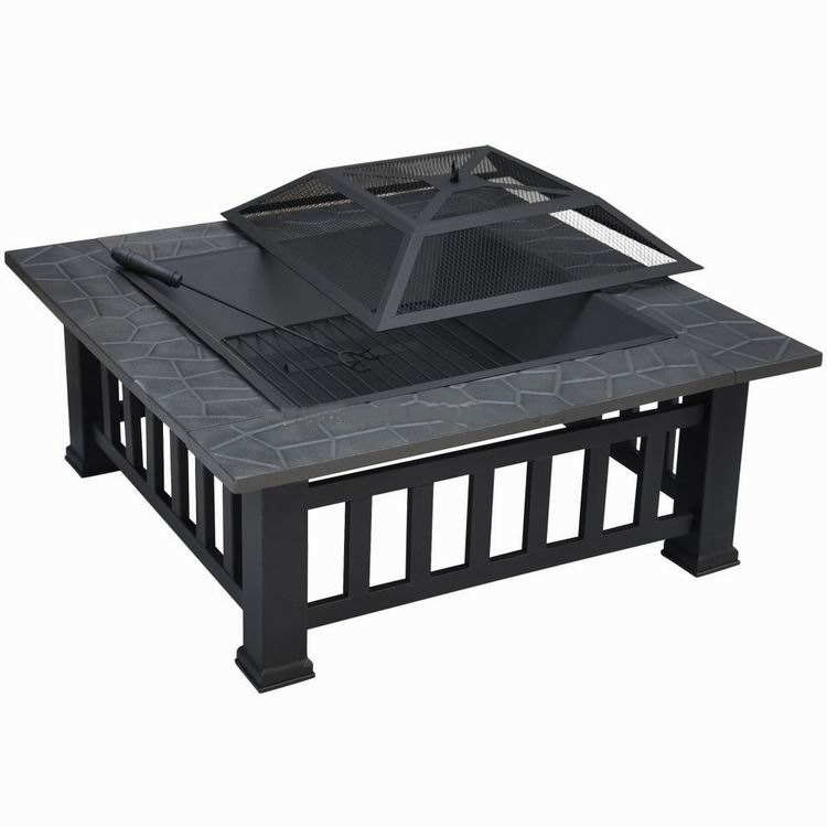 Square Steel Wood Burning Ceramic Fire Pit Table