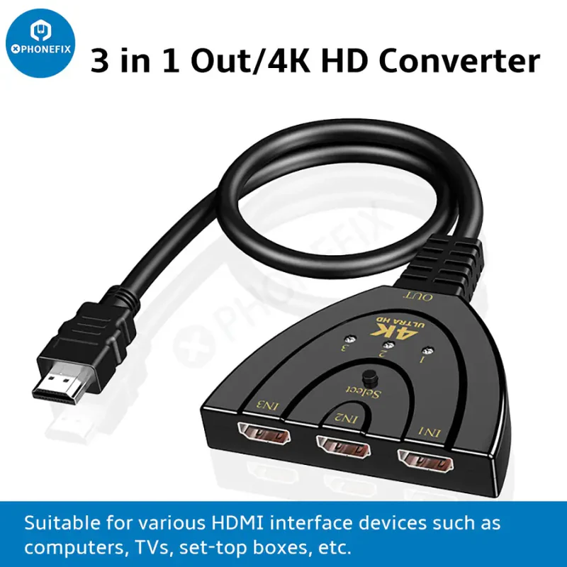 3 in 1 Out HDMI Multi Display Auto Switcher with 0.4M HDMI Cable