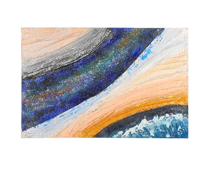 Painted Blue Gold Abstract Beach Waves canvas wall art for living room