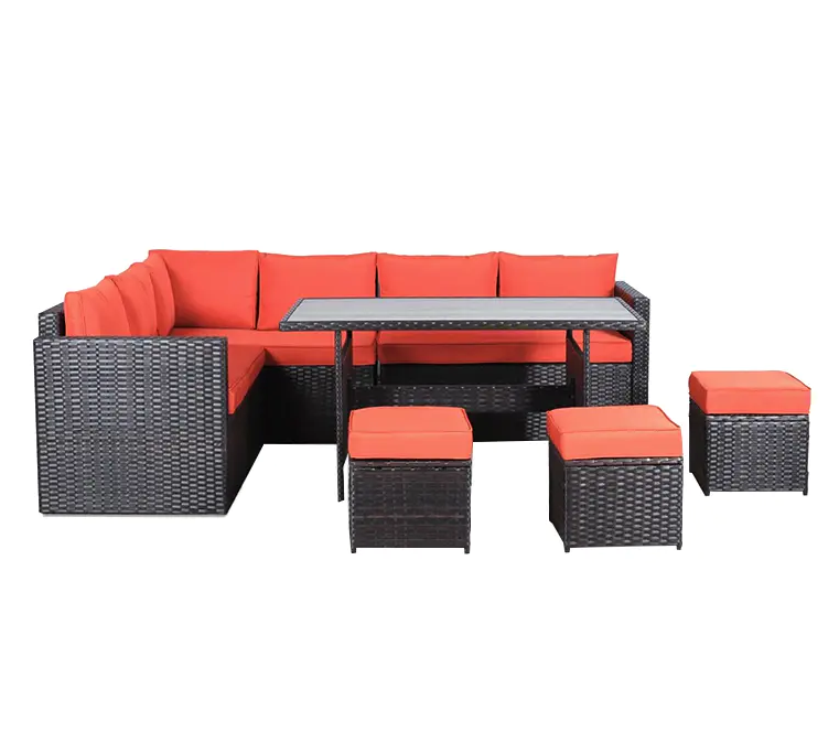 Comfortable Seven-Piece Rattan Sofa Set With Footstool