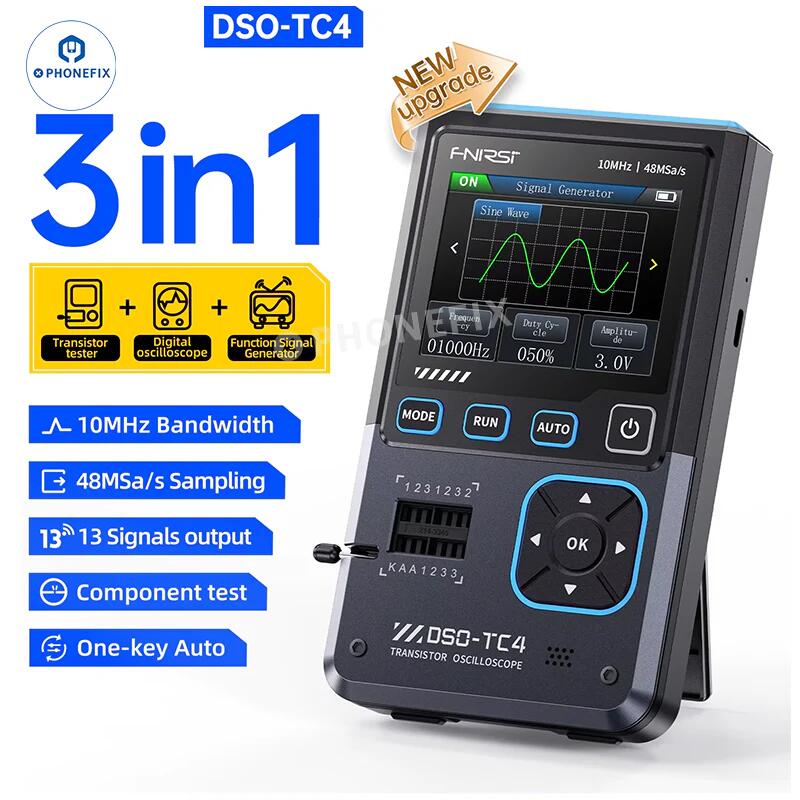 FNIRSI DSO-TC4 3-in-1 Digital Oscilloscope Transistor Tester with 2.8-inch TFT Color Screen