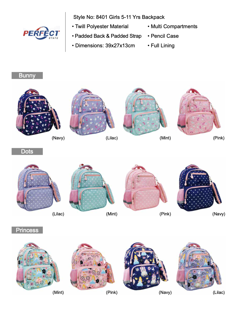 Girls 5-11 Yrs Backpack wholesale from China