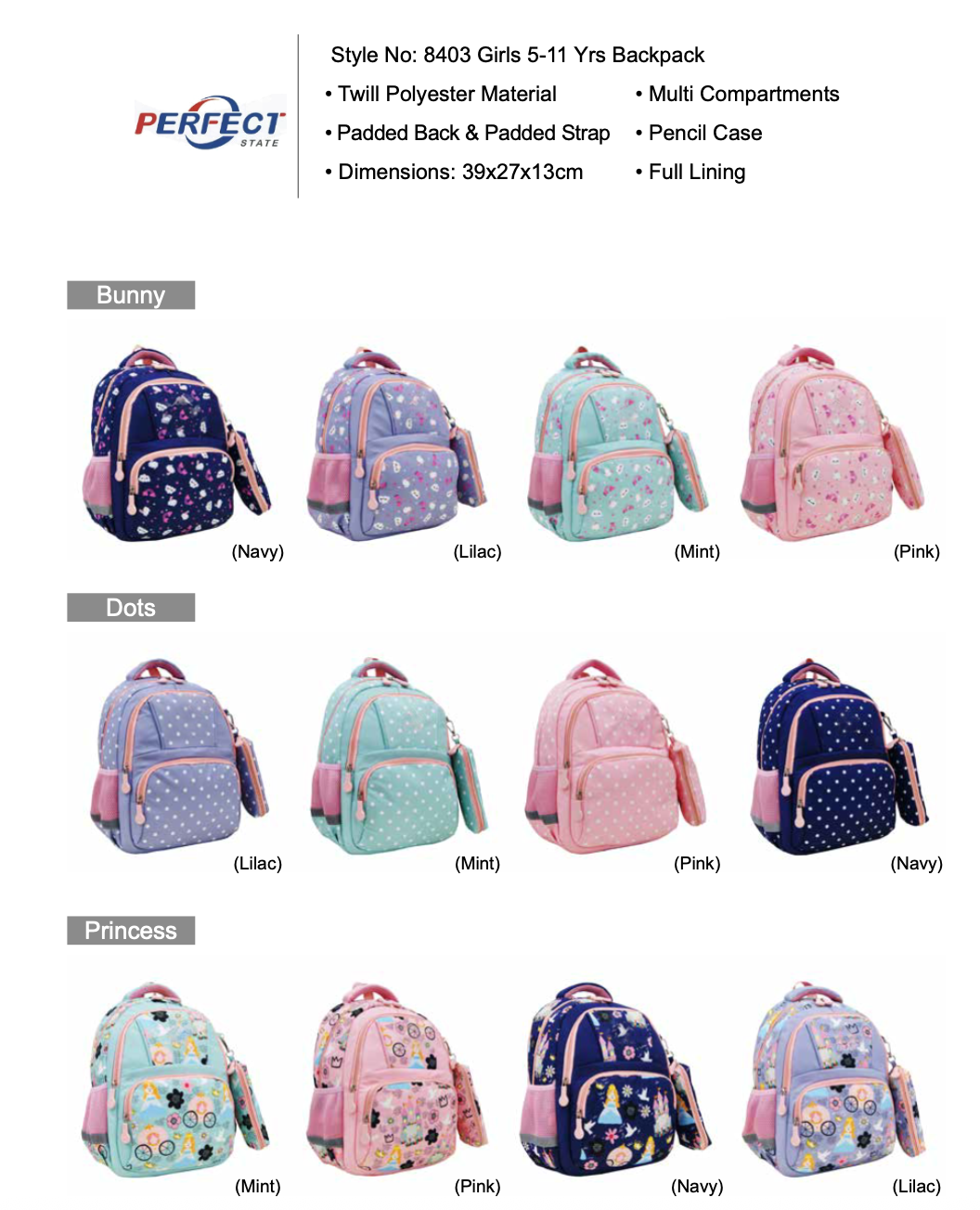 Girls 5-11 Yrs Backpack wholesale from China