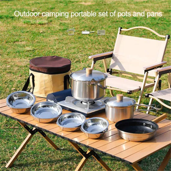 Camping Hiking Cookware Mess Kit Stainless Steel Pots and Pans