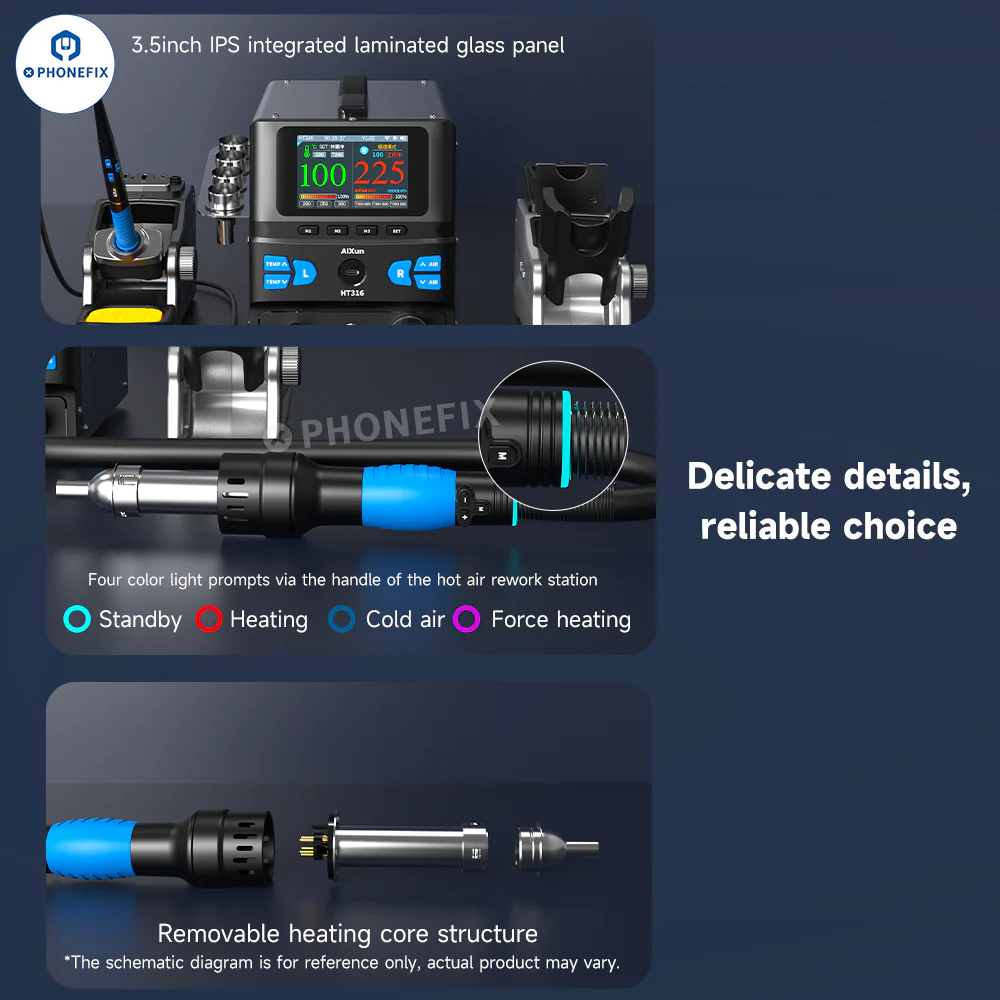 AiXun HT316 Dual-Channel Hot Air Gun and Soldering Iron for Fast Repairs