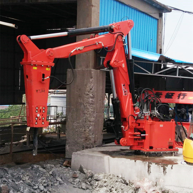 Stationary type pedestal rock breaker boom system