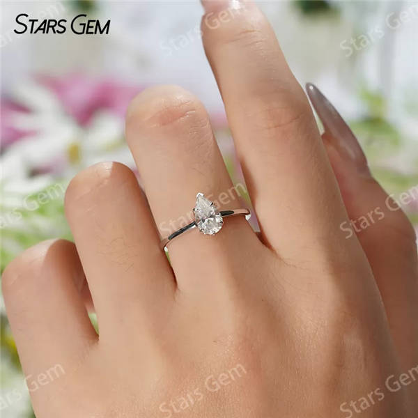 5×8mm Pear Cut Moissanite S925 Sterling Silver Solitaire Engagement Ring