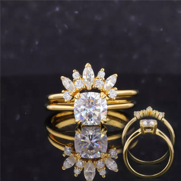 7×7mm Cushion Cut Moissanite S925 Sterling Silver Stackable Rings