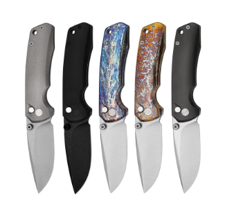 Premium Titanium Alloy Handle 14C28N Steel Blade Button Lock Folding Knife for Wilderness Camping