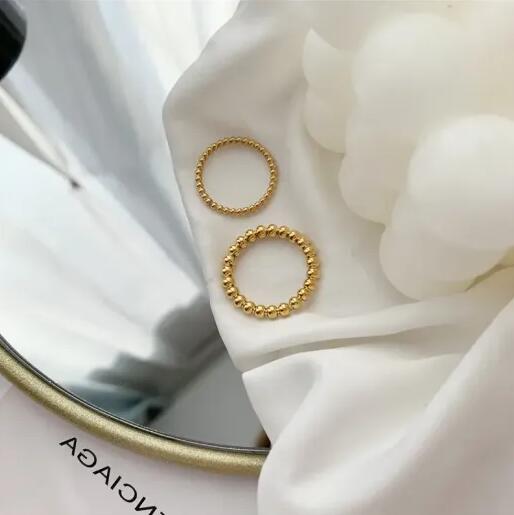 Stainless Steel Beaded Fashion Gold Plated Ring
