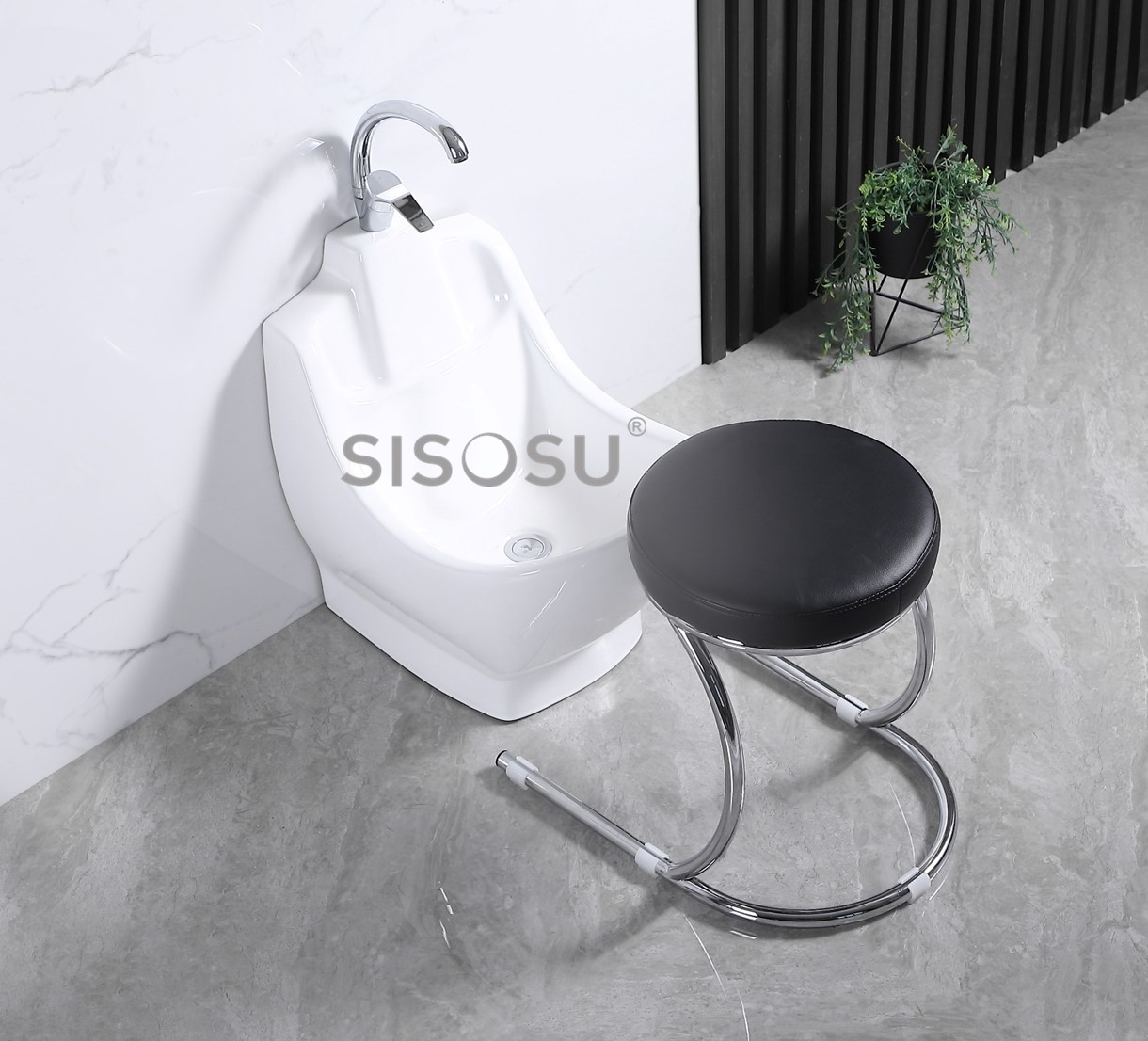 WU12 Compact Wudu Basin (with rectangle chrome stool)