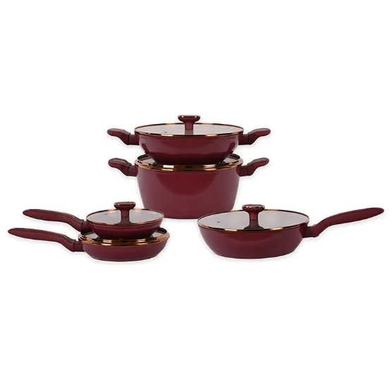 Telamon Burgundy Cookware Set with Golden Edge Accessories