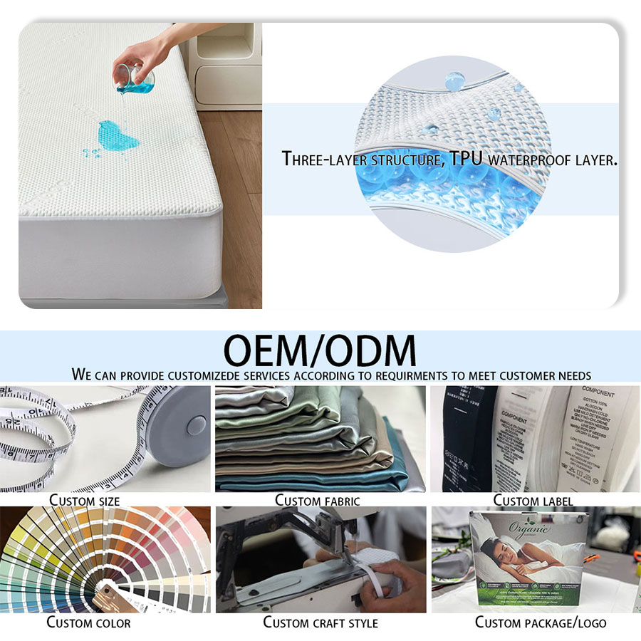 Wholesale Bamboo Mattress Protector Waterproof Noiseless Breathable Cooling Mattress Cover