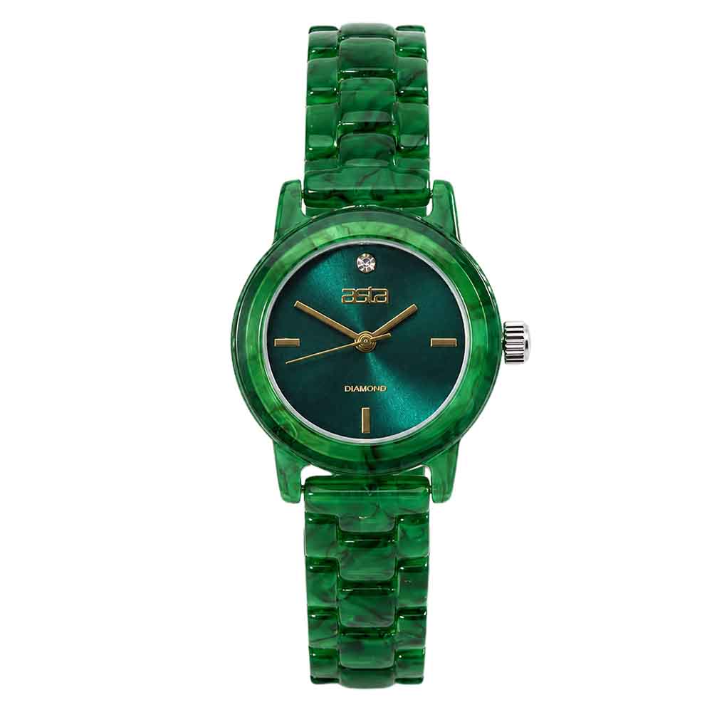 asta-Women Acetate Japan Quartz Watch Imperial Emerald & Malachite Swirl 25901-Acetate Strap