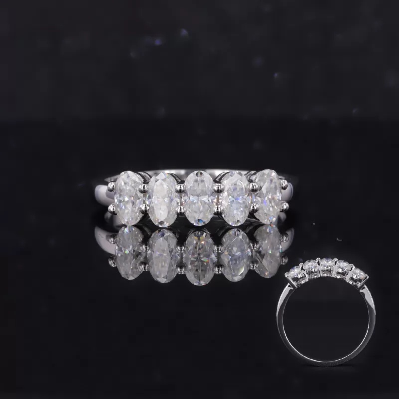 3×5mm Oval Cut Moissanite PT950 Five Stone Moissanite Ring